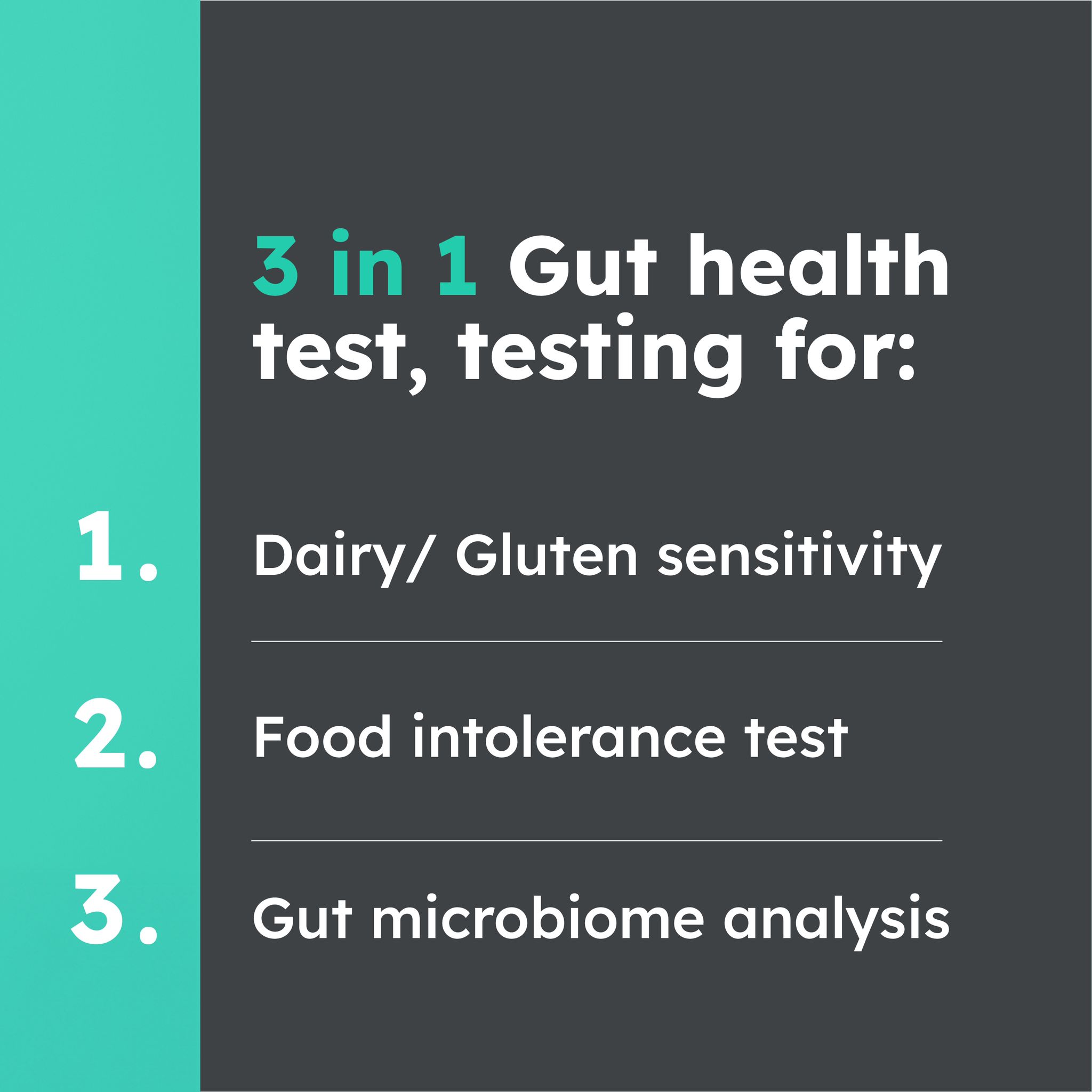 3 in 1 gut test. Food intolerances, Dairy and Gluten sensitivity tes